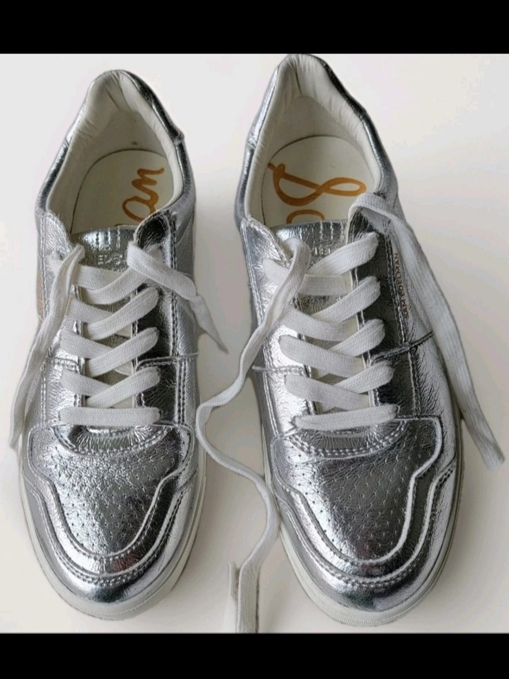 Sam Edelman Silver Metallic Low Top Lace Up Sneakers Unisex Adults Pre-Owned 9M
